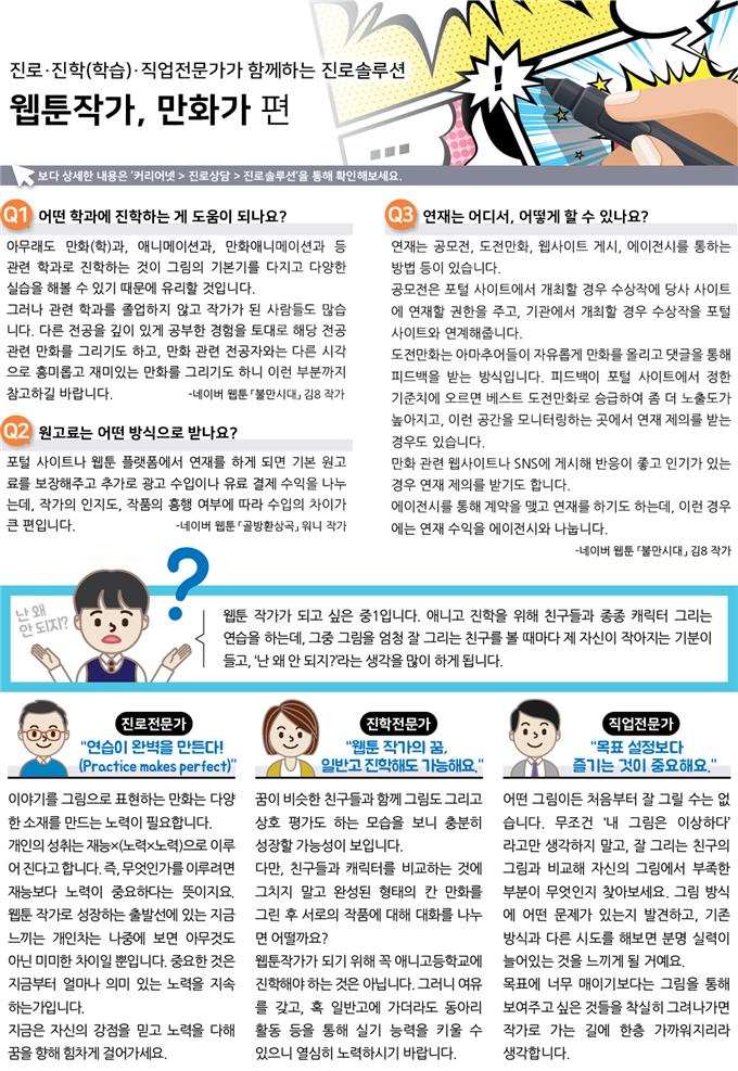 진로진학(학습)직업전문가가 함께하는 진로솔루션 웹툰작가, 만화가 편